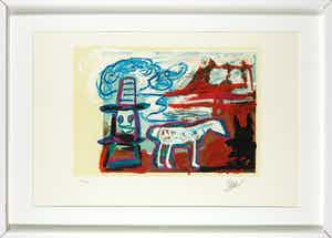 Karel Appel - Litho uit het portfolio Can we dance a landscape? - Ingelijst verkocht voor € 1!