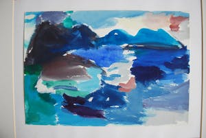 Lies Snel - ingelijste gouache: Amorgos (Griekenland), uitzicht in de namiddag - kopen? Bied vanaf 50!