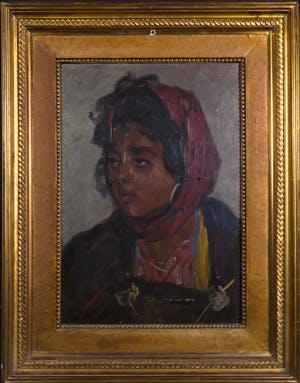 Niet of onleesbaar gesigneerd - Olieverf op doek, Figuur met hoofddoek - Ingelijst kopen? Bied vanaf 1!