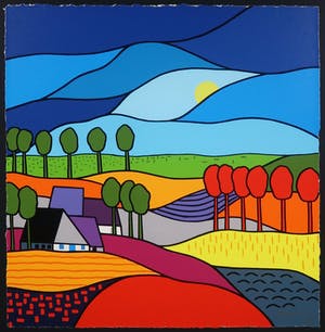 Kees Kooy - Zeefdruk, Bloeiende Velden - Ingelijst kopen? Bied vanaf 70!