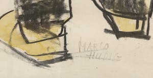 Margot Hudig-Heldring - Houtskool en aquarel, Voor- en achterkant van een muzikant - Ingelijst kopen? Bied vanaf 1!
