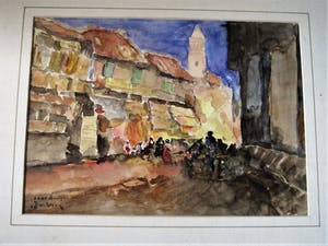Niet of onleesbaar gesigneerd - Fraaie oude Aquarel "Markt in de straten van Tanger" gesigneerd kopen? Bied vanaf 1!
