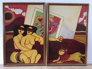 Niet of onleesbaar gesigneerd - Twee vrouwen op sofa kopen? Bied vanaf 1!