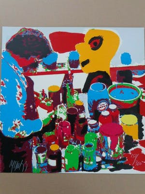 Karel Appel - TYPISCHE FIGURATIE / KLEURZEEFDRUK / 50x50cm / SIG / 1977 kopen? Bied vanaf 140!