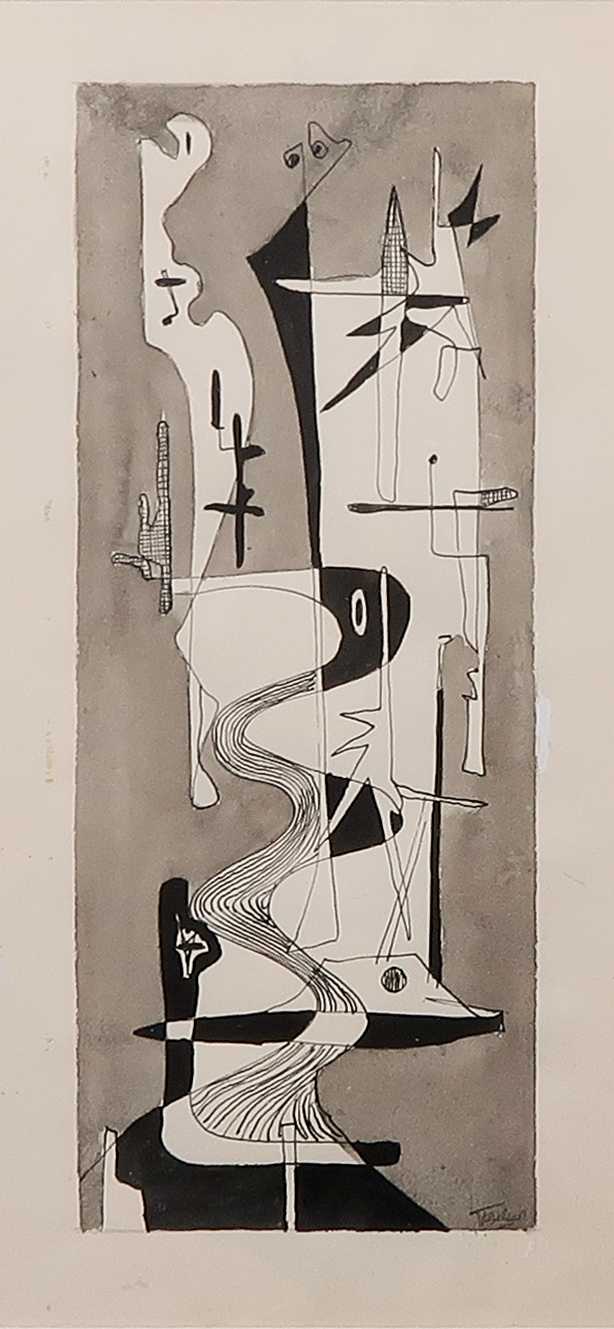 Henri Titselaar - Inkttekening, Abstracte compositie + boek - Ingelijst kopen? Bied vanaf 40!