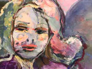 Oskar Lens - Olieverf op linnen, Twee vrouwen, gesigneerd en ingelijst verkocht voor € 90!