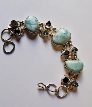 Nieuwe mooie grote zware zilveren armband gezet met Larimar kopen? Bied vanaf 175!