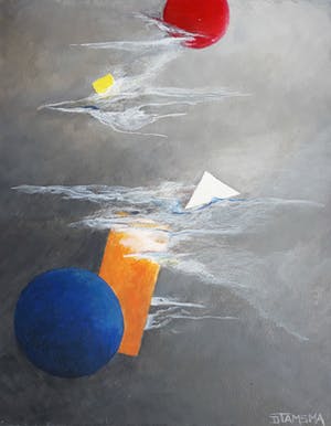 Dieuwke Tamsma - Geometrisch abstracte compositie, acrylverf op paneel (mooi ingelijst) kopen? Bied vanaf 75!