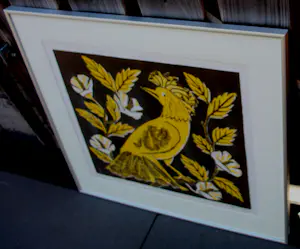 Jeanne Bieruma Oosting - Ingelijste houtsnede: gele vogel kopen? Bied vanaf 399!