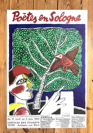 Corneille - Zeldzame lithografische poster "Dichters in Sologne" met Aragon kopen? Bied vanaf 75!