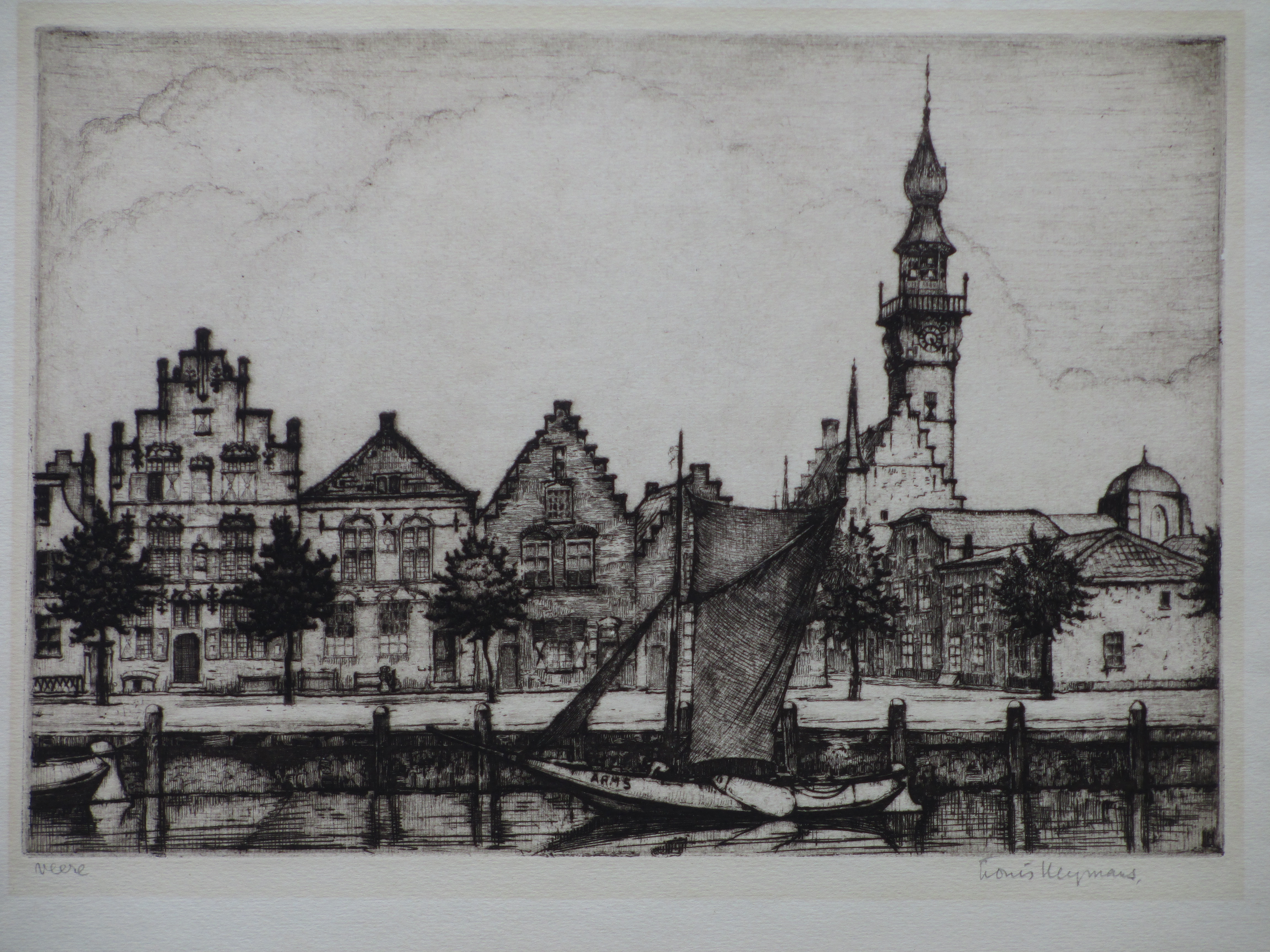 Louis Heijmans - De haven van Veere - Ets verkocht voor € 45!