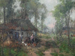 Theodorus van Oorschot - Olieverf op doek , Boerin met kippen – ingelijst – 98 x 78 cm kopen? Bied vanaf 1!