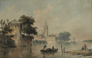 Bartholomeus Johannes van Hove - 2x Aquarel, “Stadsgezicht” en “Bomen langs een laan” – ca 1840 kopen? Bied vanaf 250!