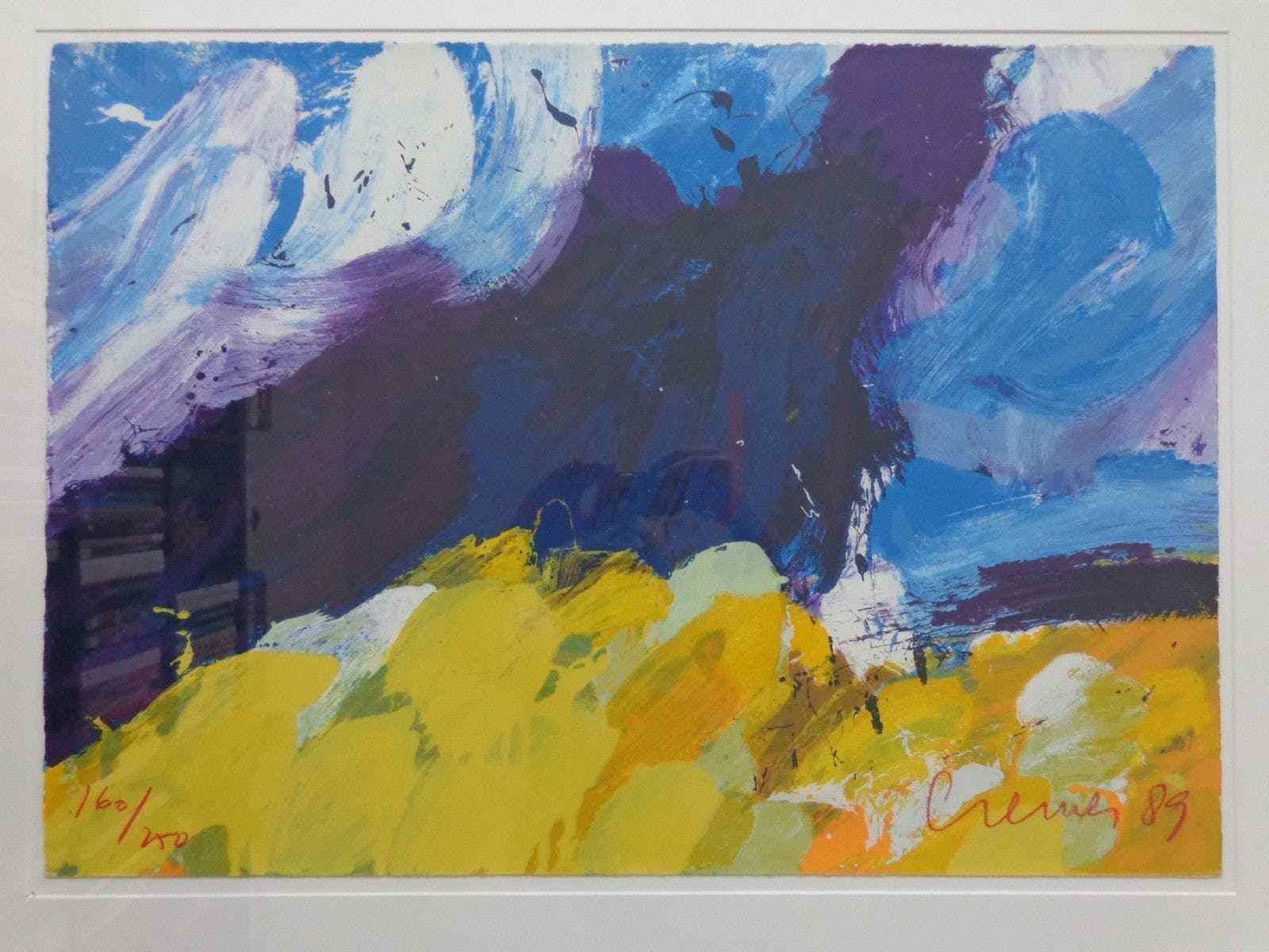 Jan Cremer - ABSTRACTIE / KLEURZEEFDRUK / 70x90cm / SIG / KADER / 1989