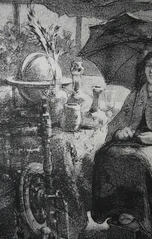 Jan Mesker - verkoopster op een zonnige rommelmarkt (Den Haag) - litho naar Theo Mesker kopen? Bied vanaf 65!