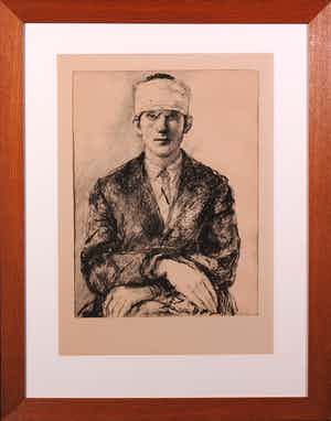 Aat Veldhoen - Rotaprint, Portret met hoofdverband van Bart Hughes - Ingelijst verkocht voor € 50!