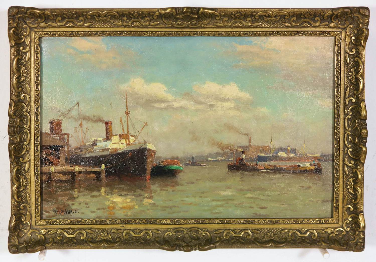 Henk Dekker - Olieverf op doek, Havengezicht - Ingelijst kopen? Bied vanaf 200!