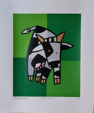 Jacqueline Schäfer - 4 x vrolijke koe - gesigneerd - 50 ex. kopen? Bied vanaf 1!