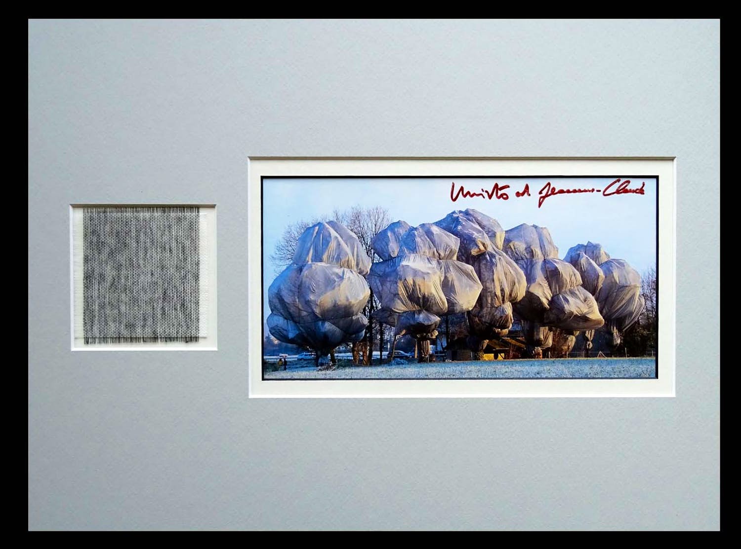 Christo - "Wrapped Trees" 1998 - Riehen - handgesigneerde artcard XXL inc. stofmonster kopen? Bied vanaf 139!