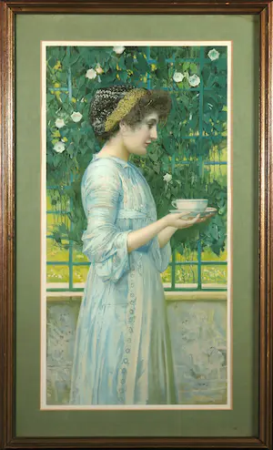 Niet of onleesbaar gesigneerd - Lot van twee litho's, Meisje met bloemen en dame met koffie - Ingelijst kopen? Bied vanaf 1!