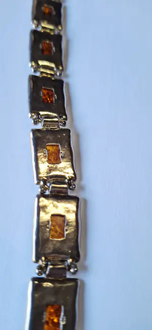 Ambachtelijke prachtige goudbruin amber sterling zilveren schakel armband kopen? Bied vanaf 125!