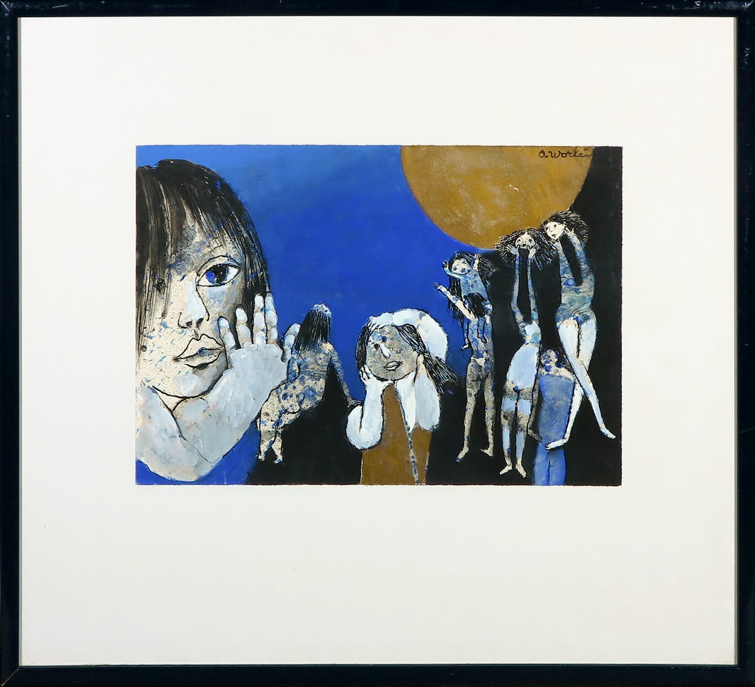 Ans Wortel - Gemengde techniek op papier, Zonder titel - Ingelijst verkocht voor € 200!