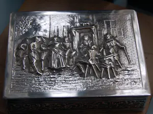 Zilver - tabaksdoos met oudhollandse voorstelling kopen? Bied vanaf 175!