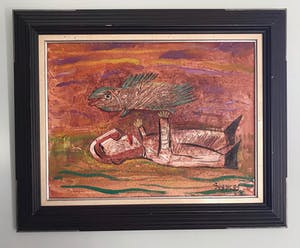 Roman Zuzuk - Typisch werk - 'Man met vis' - Gesigneerd - 1999 kopen? Bied vanaf 175!