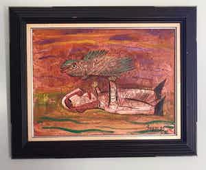 Roman Zuzuk - Typisch werk - 'Man met vis' - Gesigneerd - 1999 verkocht voor € 175!