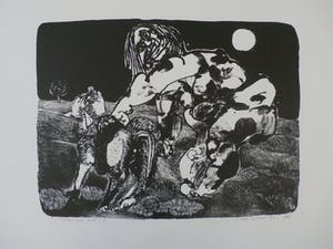 Henri de Haas - litho: vrouw met hond - 1967 kopen? Bied vanaf 35!