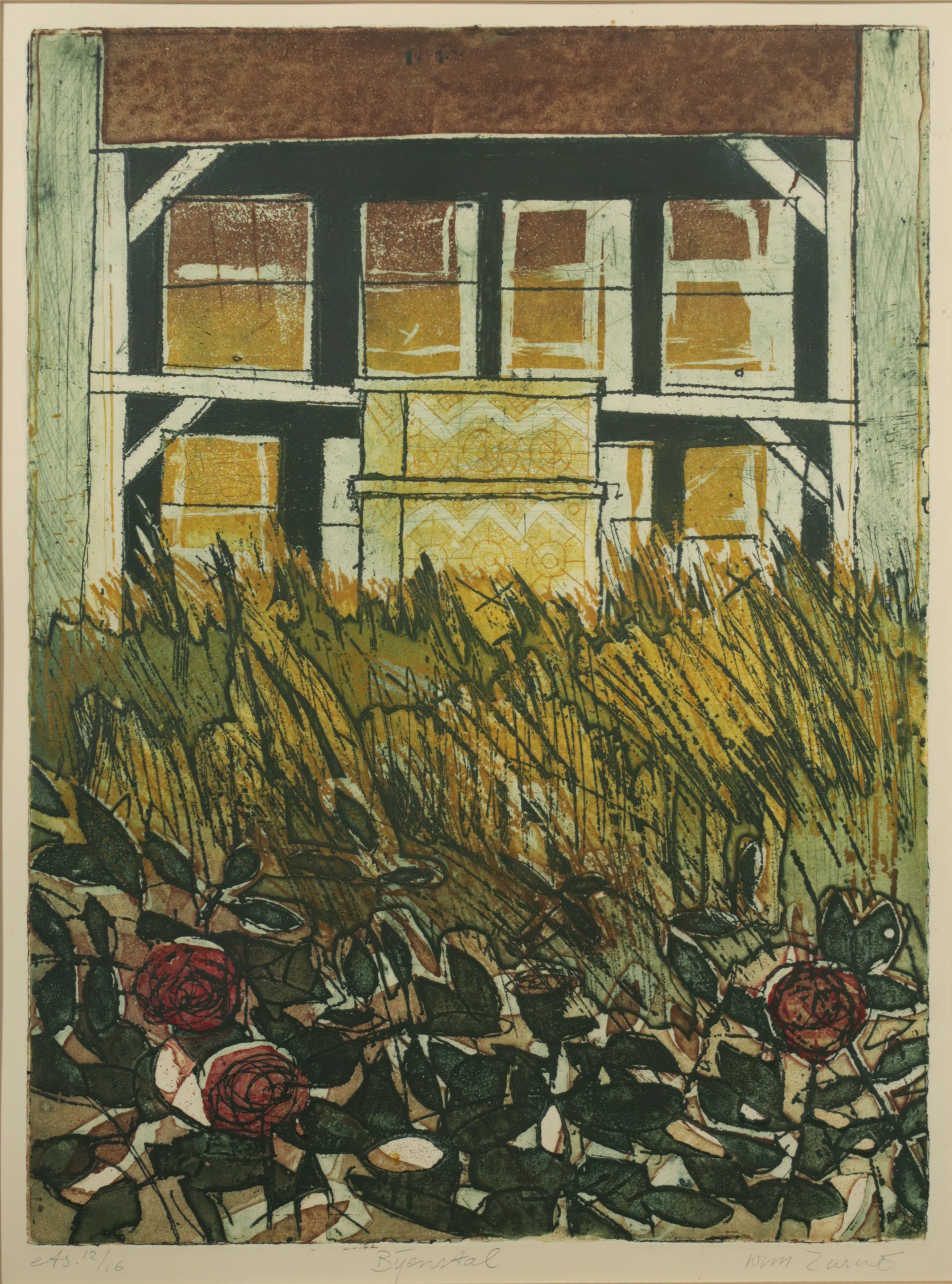 Wim Zurne - Droge naald ets en aquatint, Bijenstal - Ingelijst kopen? Bied vanaf 35!