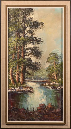 Niet of onleesbaar gesigneerd - Olieverf op doek, Landschap met bomen en water kopen? Bied vanaf 1!