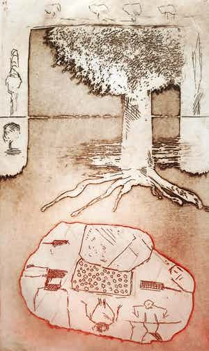 Jan Montyn - Geluksboom, aquatint ets verkocht voor € 95!