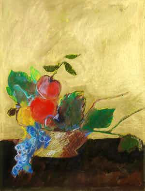 Jan Peter van Opheusden - Gemengde techniek: Stilleven met vruchtenmand (nette lijst!) verkocht voor € 125!