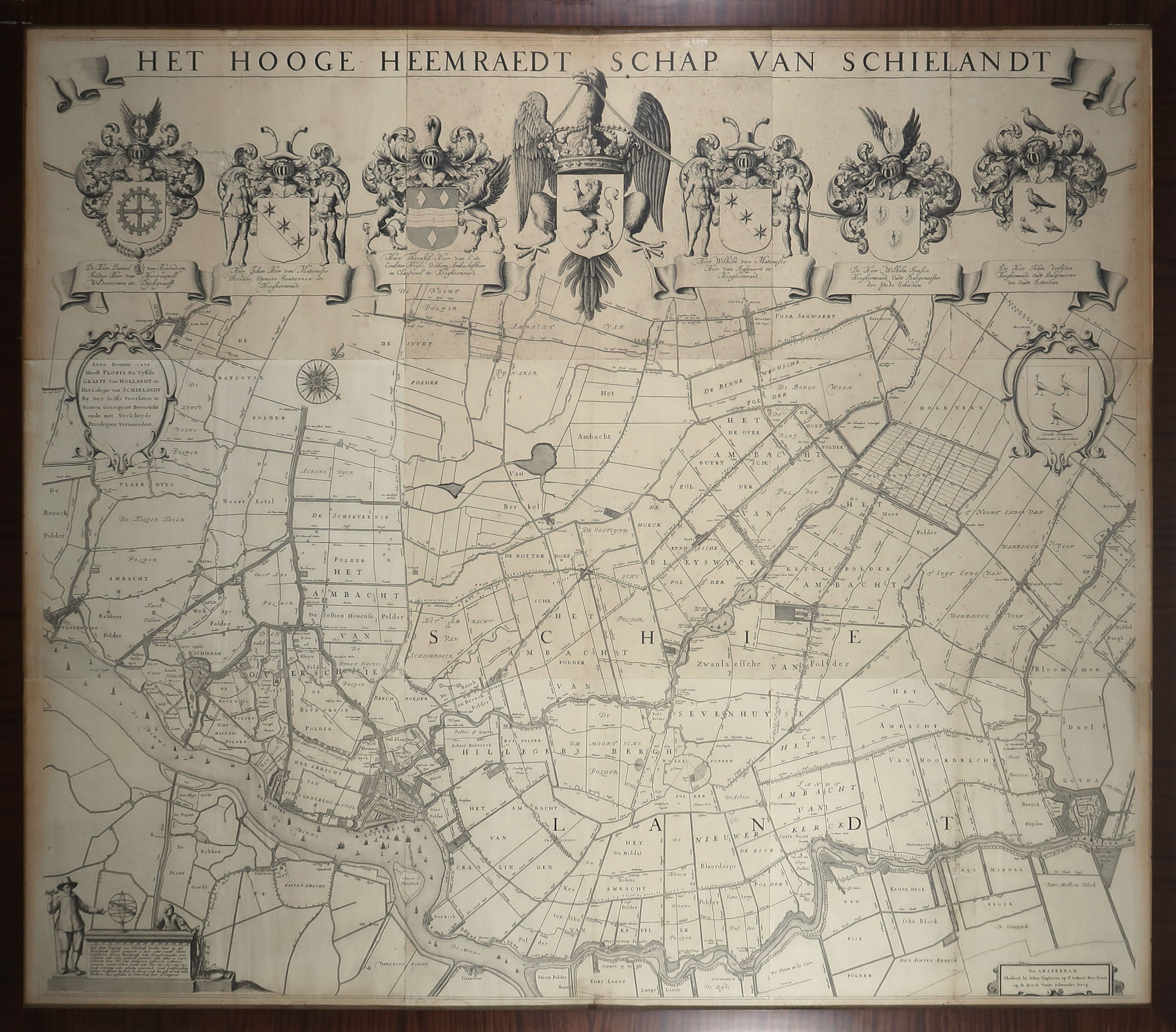 Johannes Vinckboons - Gravure, Hoogheemraedtschap van Schielandt (Rotterdam) - Ingelijst (Zeer groot) kopen? Bied vanaf 400!