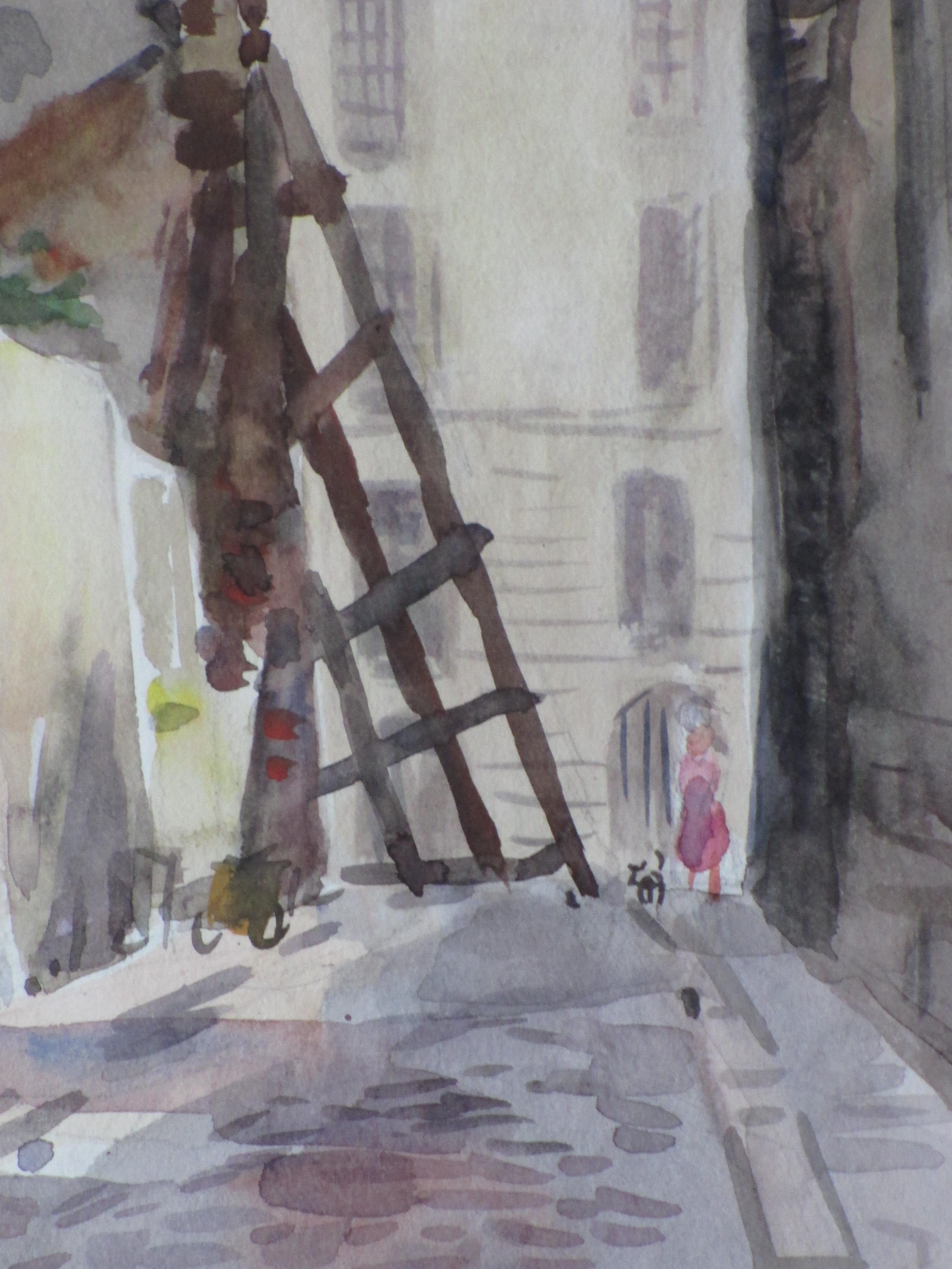 Han Krug - Rue Sainte Etienne du Mont, Parijs - Aquarel kopen? Bied vanaf 40!