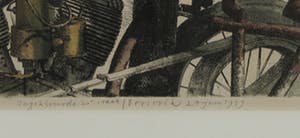 Herman Berserik - Handgekleurde ets, Wielerbaanscene - Ingelijst kopen? Bied vanaf 80!