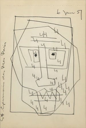 Siep van den Berg - Lot van twee tekeningen met pen, Abstracte portretten - Ingelijst kopen? Bied vanaf 20!