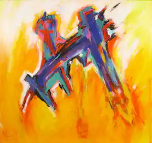 Marijke van der Windt - Acryl op doek, Abstracte compositie - Ingelijst (Groot) vendu pour 85€ !