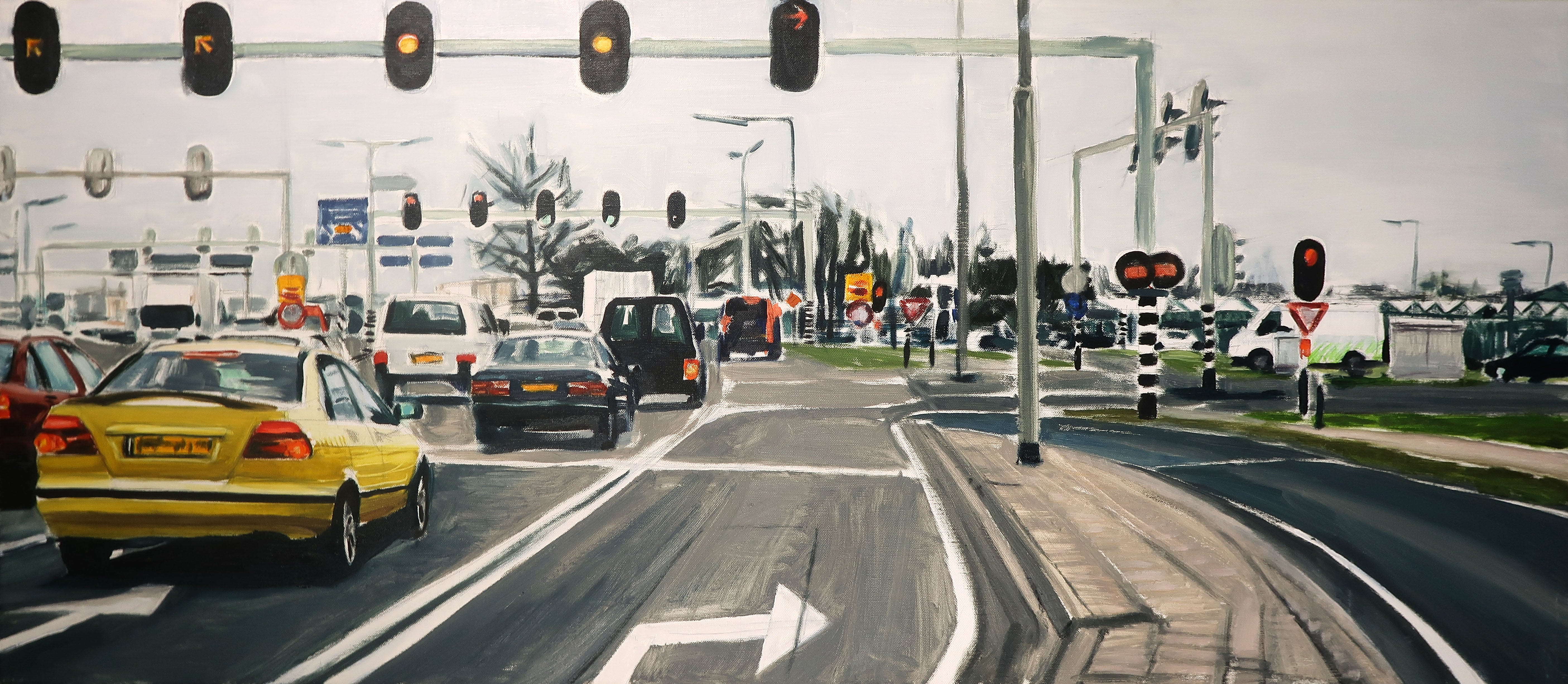 Roel van Daal - Olieverf op doek, Knooppunt Westerlee - Ingelijst (Zeer groot) kopen? Bied vanaf 250!