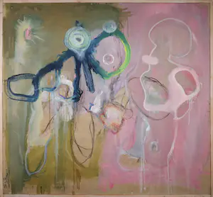 Jan Hoogervorst - Olieverf op paneel, Compositie in roze en groen met blauw - Ingelijst (Zeer Groot) kaufen? Bieten Sie von 150!