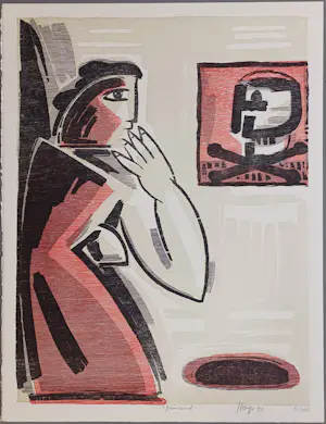 Yvan Theys - gesigneerde houtsnede -Peinzend kopen? Bied vanaf 69!