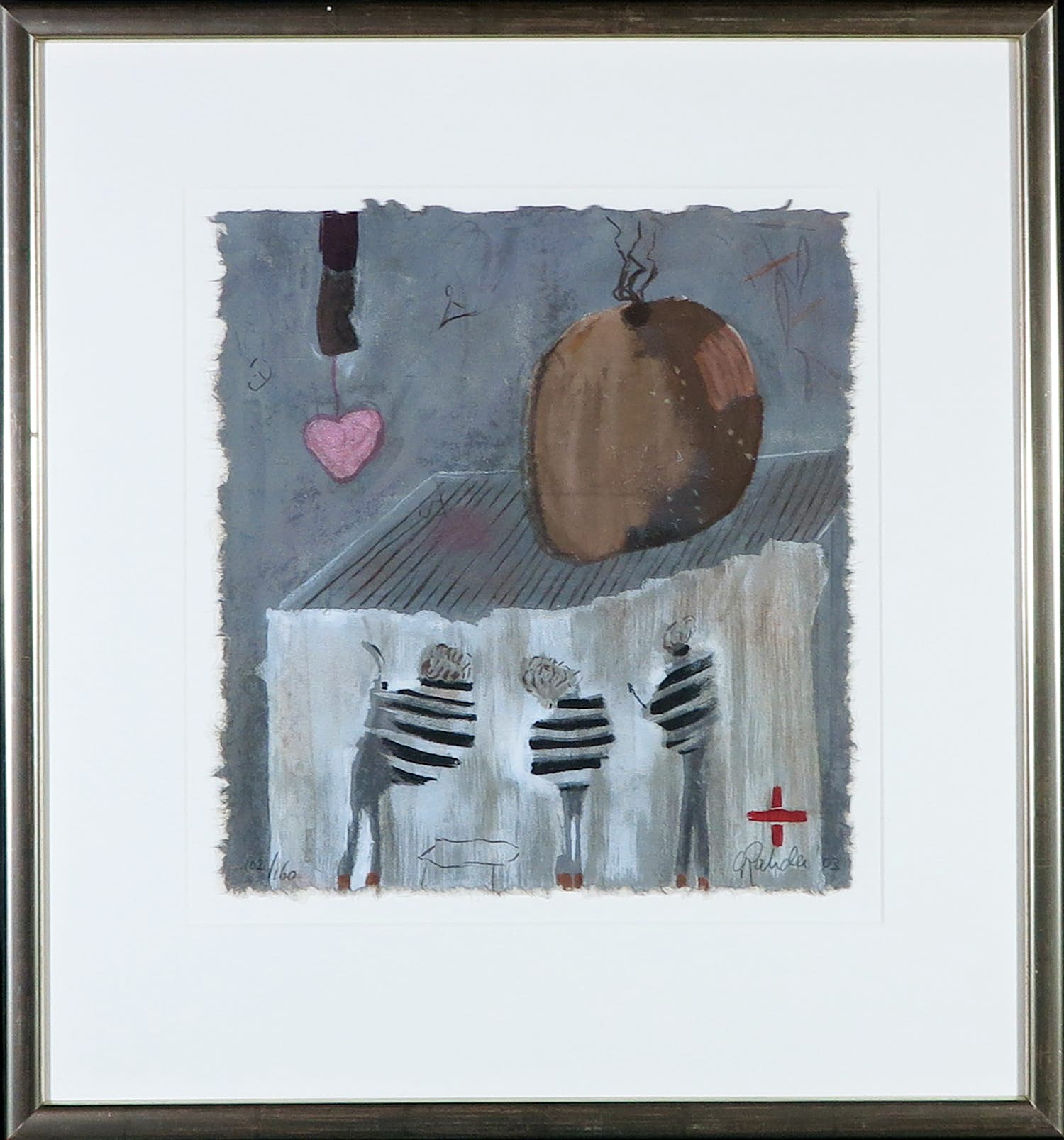 Liesbeth Rahder - Zeefdruk op geschept papier, Zonder titel - Ingelijst verkocht voor € 50!