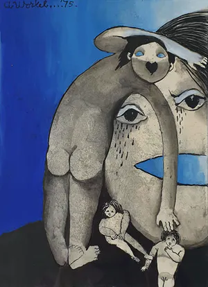 Ans Wortel - Ingelijste gouache met inkt: 'Over ethiek gesproken….' kopen? Bied vanaf 235!