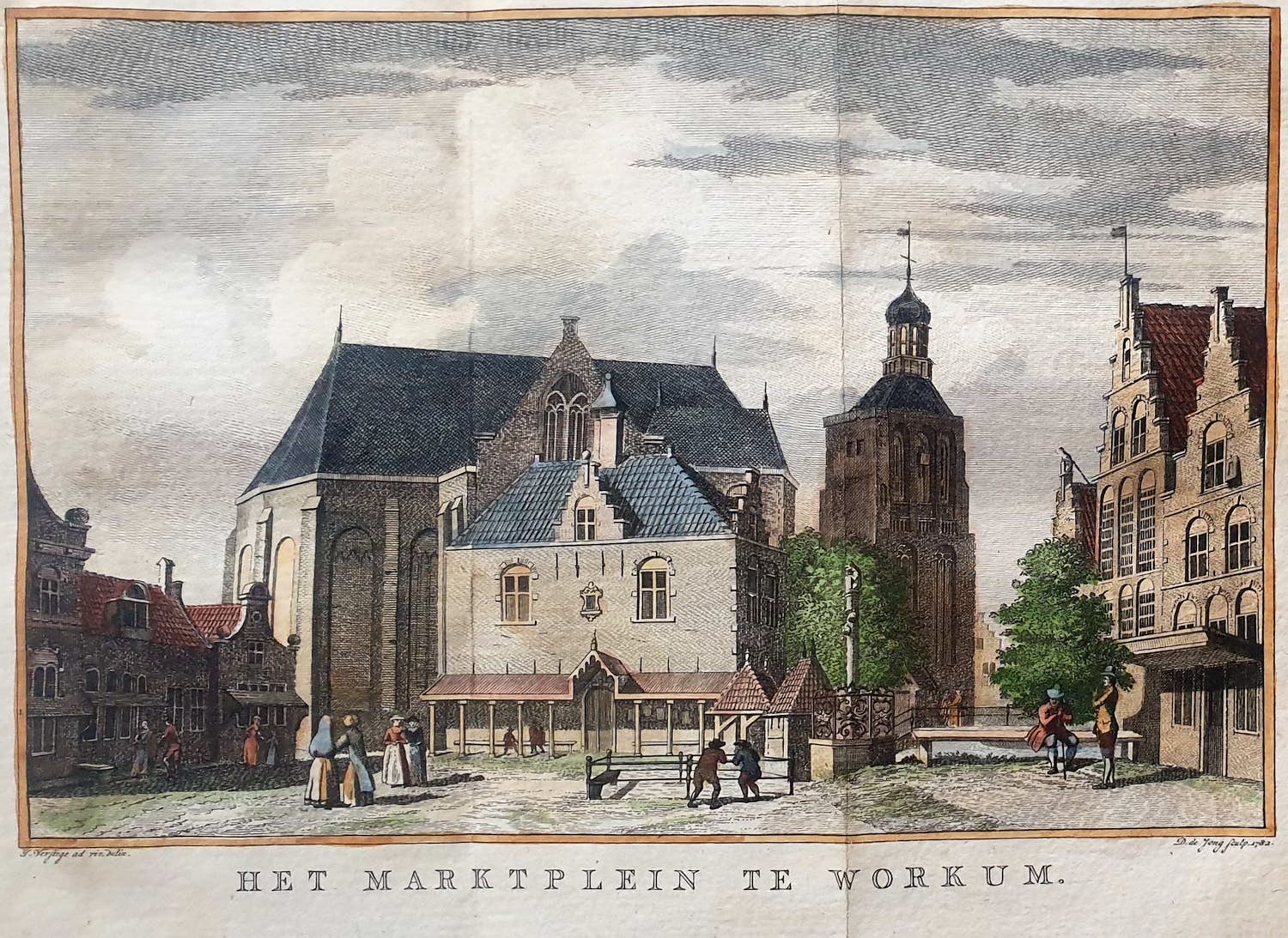 Isaac Tirion - Workum Marktplein D. de Jong Oude Gravure 1782 verkocht voor € 30!