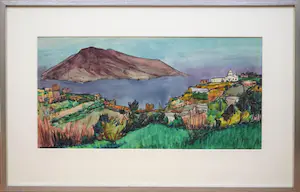 Jannes de Vries - "Chiesa Vecchia bij Quatro Pane op Lepari" - Aquarel op papier kopen? Bied vanaf 575!