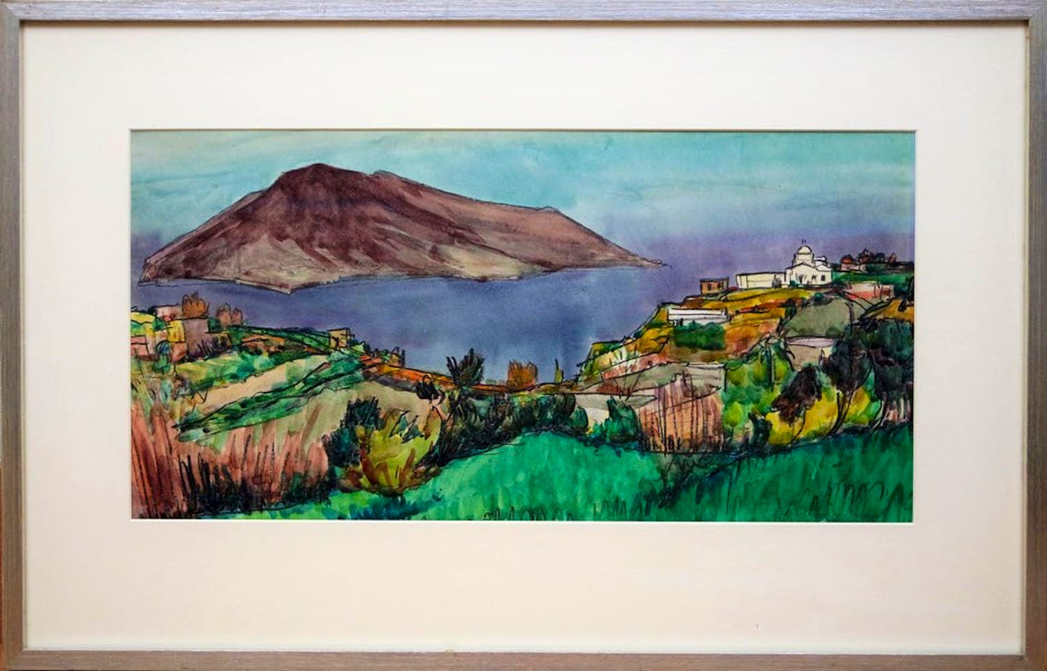 Jannes de Vries - "Chiesa Vecchia bij Quatro Pane op Lepari" - Aquarel op papier verkocht voor € 575!