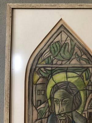 Niet of onleesbaar gesigneerd - Religieus figuur in glas-in-lood stijl kopen? Bied vanaf 1!