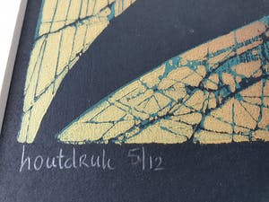 Antje Veldstra - Houtdruk, nieuw ingelijst, kopen? Bied vanaf 60!