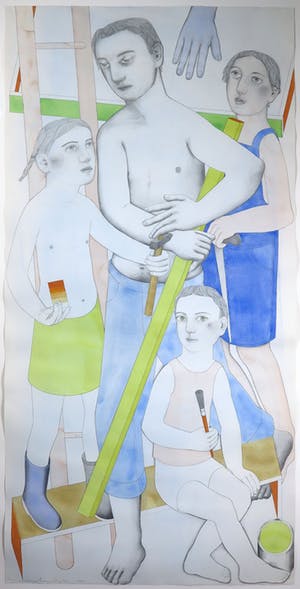 Janpeter Muilwijk - Aquarel en potlood, Zonder titel - Ingelijst (Zeer groot) kopen? Bied vanaf 750!